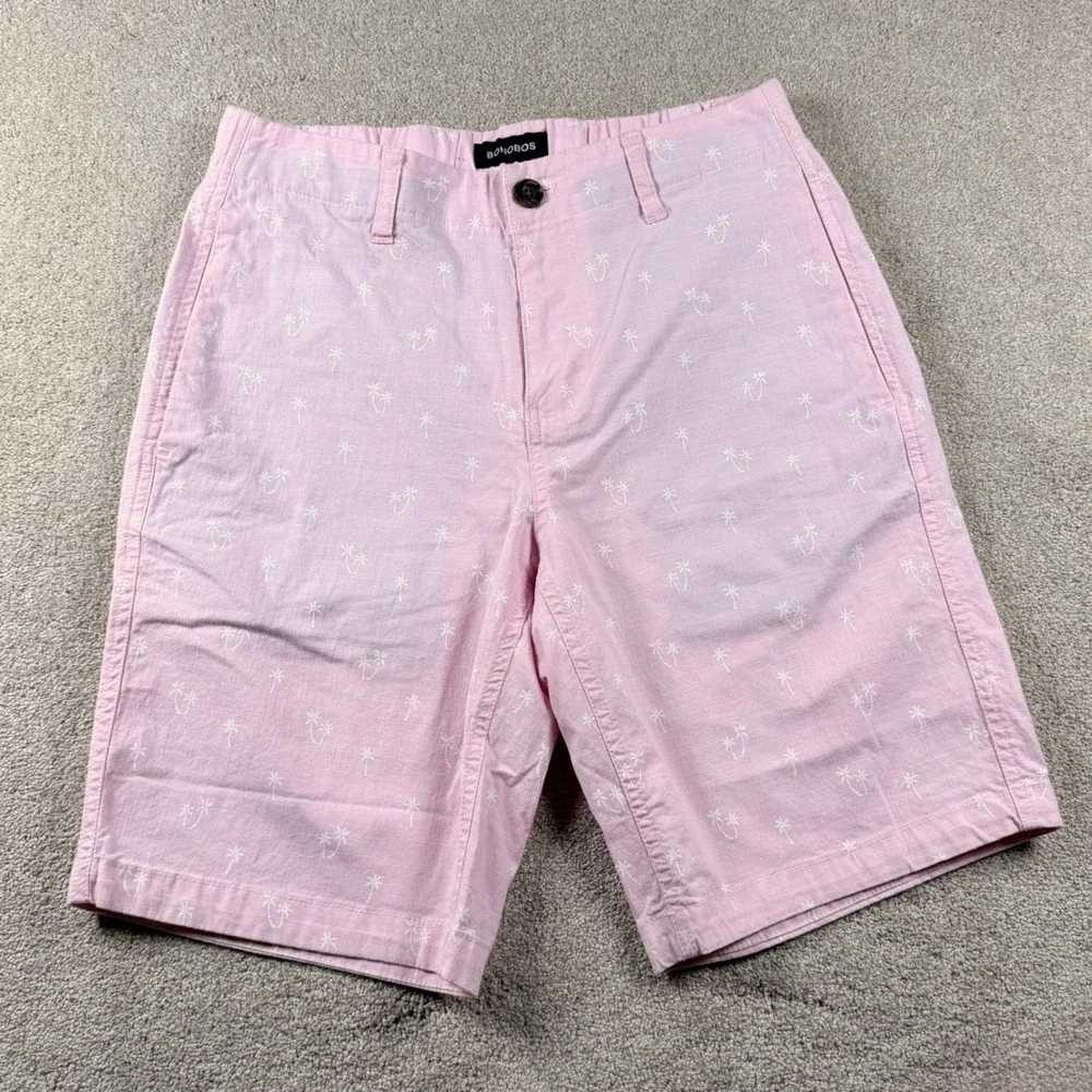 Bonobos Chino Shorts Mens XS Pink Excellent Palm Tree Embroidered 9 Inch Inseam